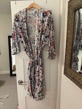 Floral Lightweight Kimono Robe - Blue with Multicolor Floral Print